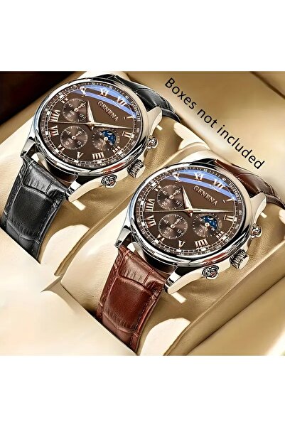 Feron accessories Kuvars Saat - Roma Rakamlı Kadran, Kahverengi Suni Deri Kayış, Alaşım Kasa, TM02172