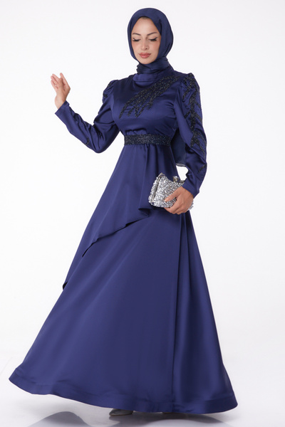 TOFİSA Βραδινό φόρεμα Stoned Princess Navy Blue - 26252