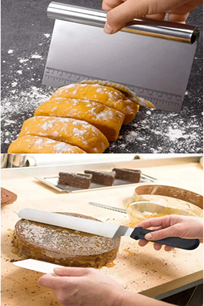 TUMU LIFE 2'li Set Pasta Sıvama Spatulası Ve Ölçülü Çelik Spatula Hamur Kazıyıcı