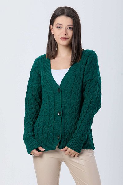 TOFİSA Green Knitwear Women's Cardigan - Plain Jacket Collar - 24033