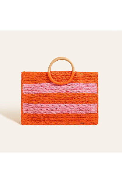 Zsa Zsa Zsu Delhı Rafya Tote Çanta 42x28 Cm Turuncu - Pembe