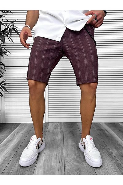 dehaine Men's shorts, striped, casual, Burgundy, 13158