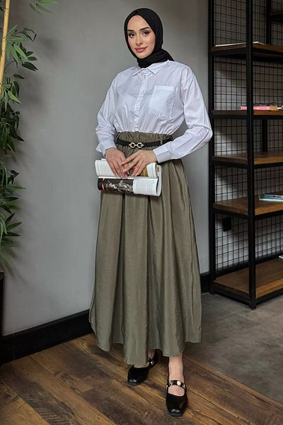 julude Rochie hijab cu curea cu garnitură parașuta kaki