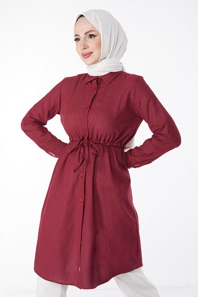 TOFİSA Beli Tunnel Detailed Tunik Burgundy - 13157