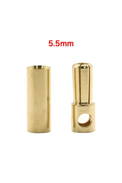 Choice 5.5mm 20pcs/lot 2.0mm 3.0mm 3.5mm 4.0mm 5.5mm 6.0mm 8.0MM Gold Bullet Banana Connector plug for ESC