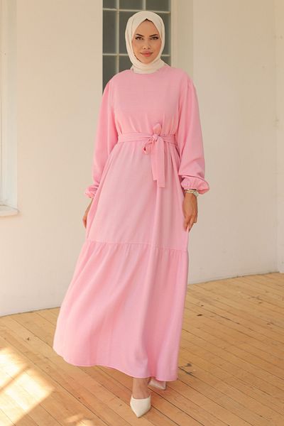 TOFİSA Women's Straight Medium Rose Layered Dress - 26624