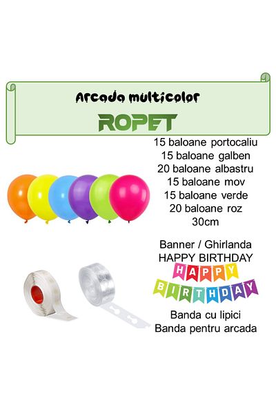 Ropet Balloon arrangement set for arch, Happy Birthday garland, 115 pcs, multicolor