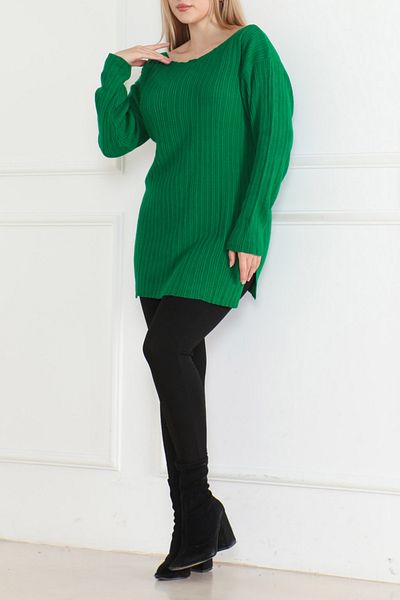 TOFİSA Open Collar Sweater Green - 26629