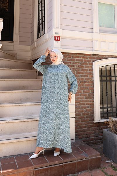 Nevayla Moda Φόρεμα βισκόζης με floral σχέδιο - γαλάζιο / E0128