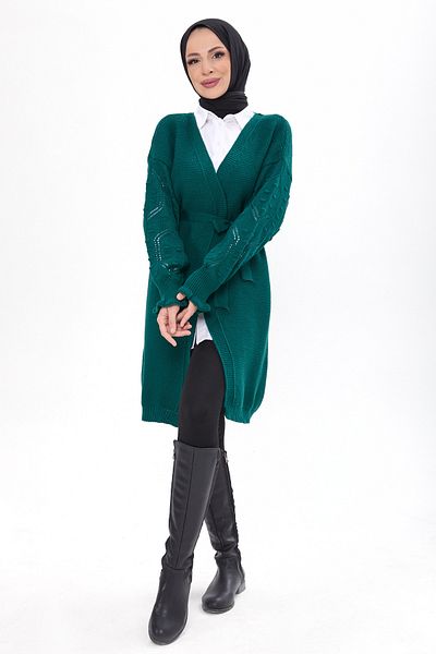 TOFİSA Green Knitwear Women's Cardigan - Plain Medium Model - 23920