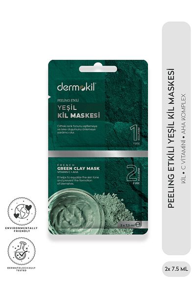 Dermokil قناع الطين الأخضر الفعال للتقشير - ثنائي الاستخدام 2 × 7.5 مل