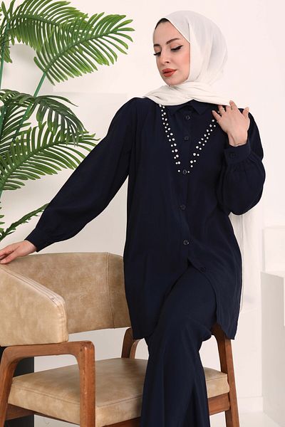 TOFİSA Modal Stone Double Set Navy Blue - 27019