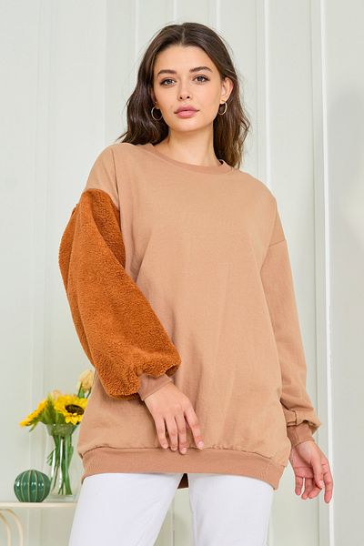 TOFİSA Women's Tan Sweat - Plain Crew Neck - 13011