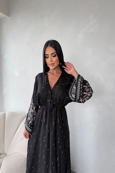 LİLA İSTANBUL Double Breasted Collar Viscose Fabric Ethnic Patterned Bat Sleeve Summer Dress