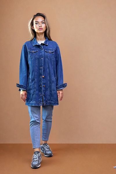 poupee Дамско дънково яке, Дамско дънково яке, Синьо дълго дънково яке, Яке с пачуърк детал