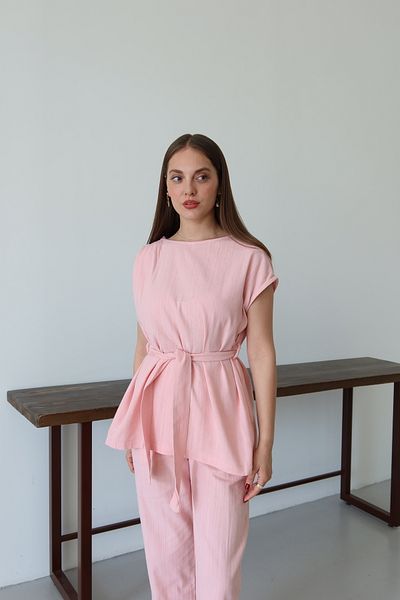 Laluvia Rosa Schulter Twist Detaillierte Bluse Hosenanzug - 8644