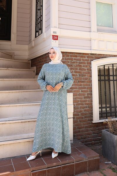 Nevayla Moda Φόρεμα βισκόζης με floral σχέδιο - γαλάζιο / E0128