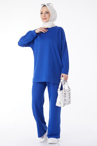 TOFİSA Sweatpants Set with Rhinestone Sleeves Saks - 13131
