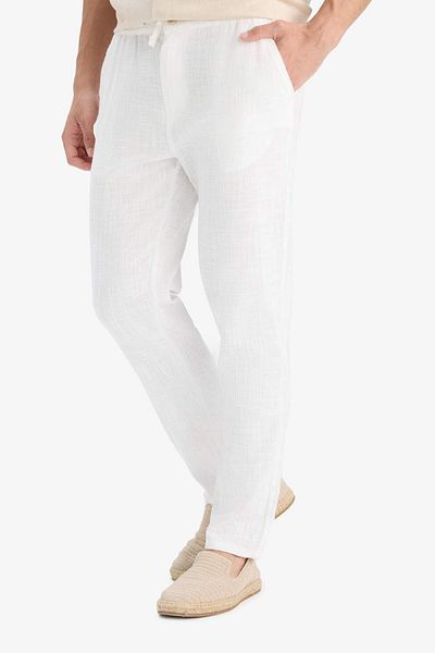 DeFacto 100% Baumwolle Leinen Look Hose Taille Elastisch Slim Fit Slim Fit Taschen Gerade Bein D2671ax25sm
