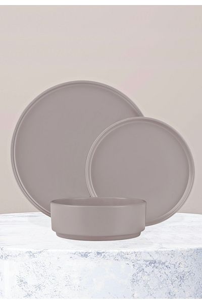 Berlinger Set de cină, set de farfurii, ceramică, 18 piese, colecția Taupe, potrivit pentru mașina de spălat vase, cuptor cu microunde