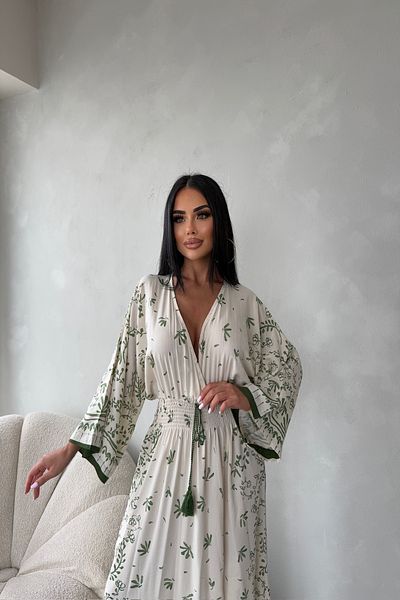 LİLA İSTANBUL Double Breasted Collar Gipeli Viscose Fabric Floral Patterned Bat Sleeve Summer Dress