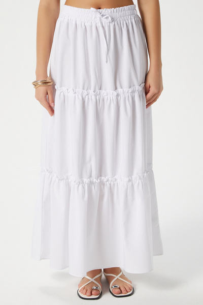 Ritnice Women's Elanora White Lined Layered Poplin Skirt