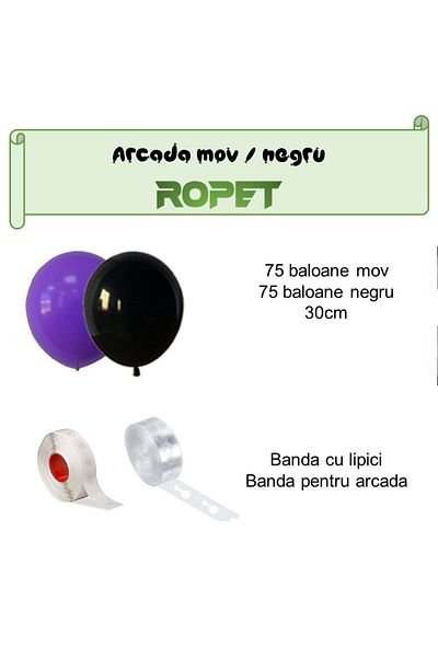 Ropet Balloon arrangement set for arch, 150 pcs, purple and black