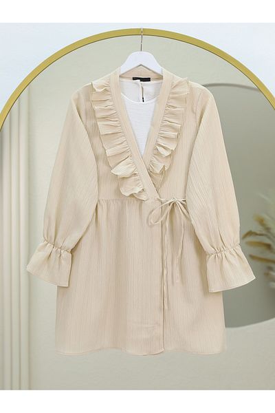 Lotus Ruffled Front Tie Crinkle Kimono