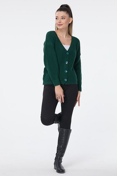 TOFİSA Green Double-breasted Knitwear Women's Cardigan - 23705