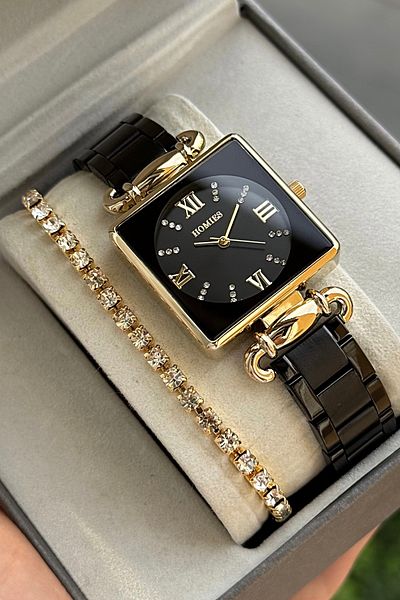 Homies Women's Wrist Watch Square with 2 Year Warranty Gift Box and Bracelet as Gift.Hmkr53S87
