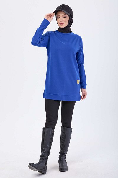 TOFİSA Women's Blue Plain Crew Neck Sweat - 13094