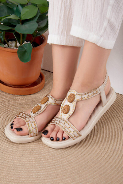 TOFİSA Women's Cream Stone Sandals - 25734