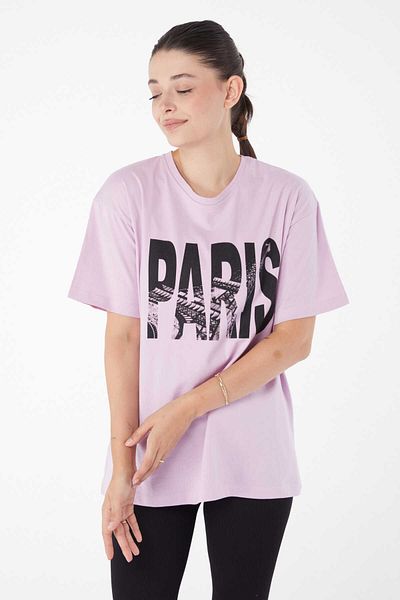 TOFİSA Tricou imprimat cu maneca scurta Liliac - 25985