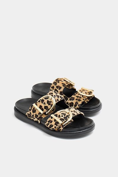Madamra Leopard - Papuci de zi cu zi eleganti pentru femei cu catarama dubla
