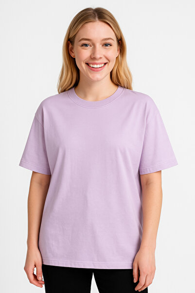İpek Tekstil 100% Cotton Women's T-Shirt Oversize Solid Color Basic Combed Co...