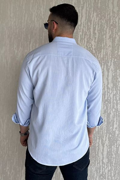 MİSHAR İTALİA Baby Blue ανδρικό μακρυμάνικο πουκάμισο χωρίς τσέπη