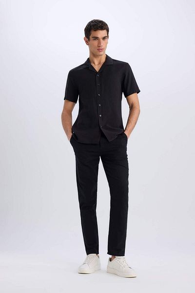 DeFacto Παντελόνι από 100% βαμβακερό λινό Look με ελαστική μέση Slim Fit Slim Fit ίσιο πόδι με τσέπες D2671ax25sm
