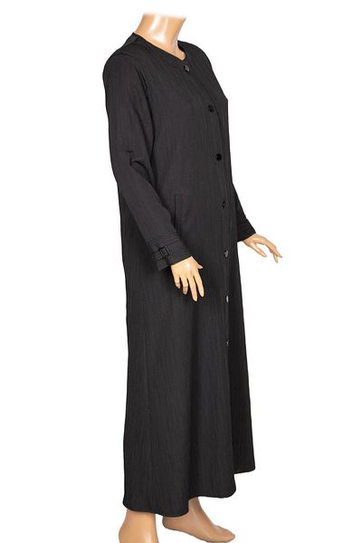 Hermevsim Hesna Women's Luna Large Size Wrinkle Effect Snap Fastener Black Top Coat