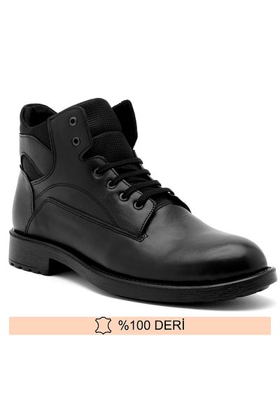 FINE Genuine Leather Black Lace up Boots 36-47
