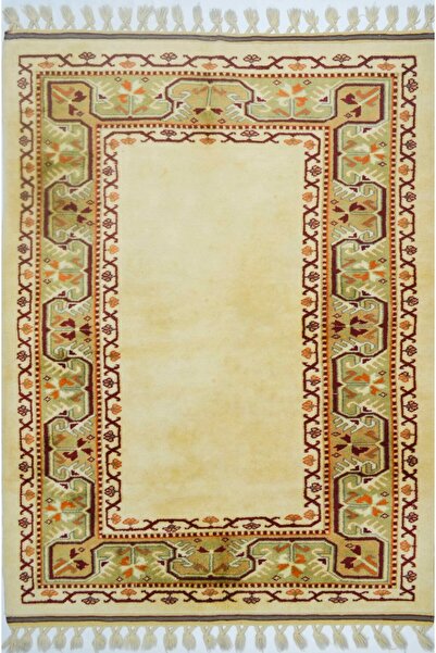 Handmade Yünden El Dokuma Bej Renk Yörük Halısı 127x185 cm (2.35 m²)