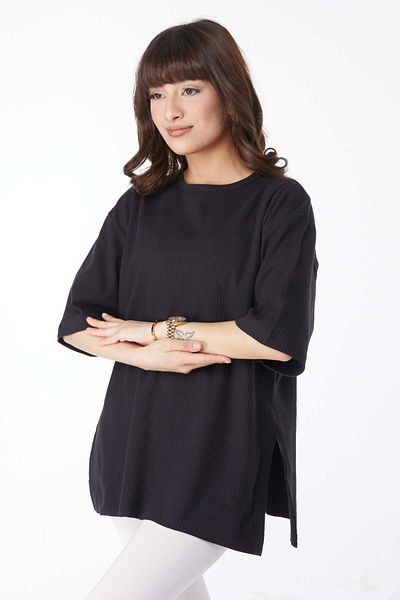 TOFİSA Slit T-Shirt Black - 25114