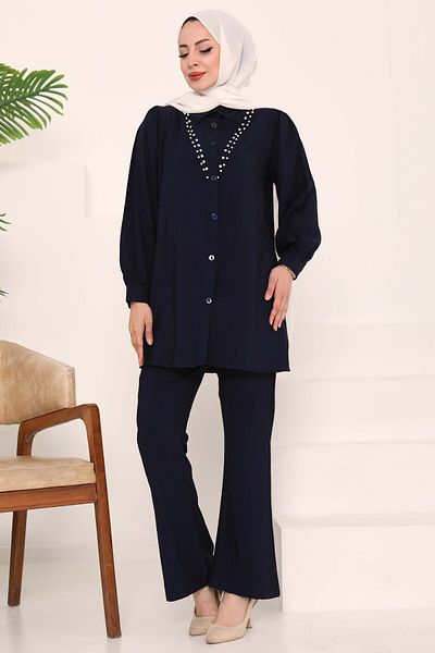 TOFİSA Modal Stone Double Set Navy Blue - 27019