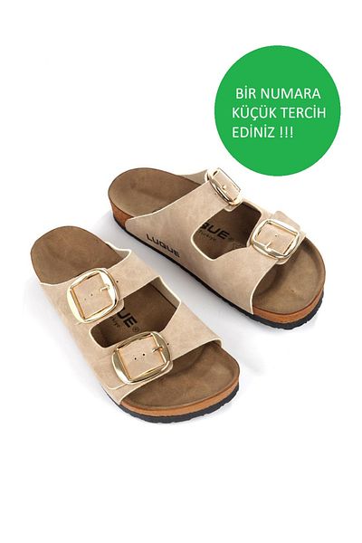 ayselin moda Women's Beige Slippers Orthopedic Slippers Orthopedic Women's Slippers Summer Slippers with Double Buckle