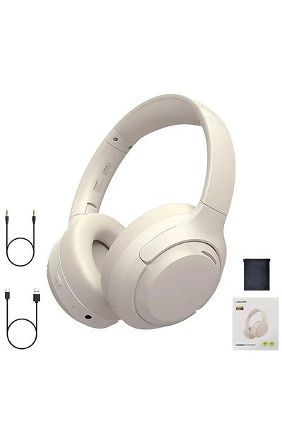 NEOSOR Over The Ear Headphones, Microphone, Wireless, Bluetooth 5.4, Autonomy 60H, Noise Canceling, Beige