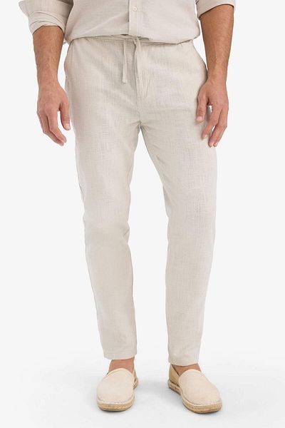 DeFacto Παντελόνι από 100% βαμβακερό λινό Look με ελαστική μέση Slim Fit Slim Fit ίσιο πόδι με τσέπες D2671ax25sm