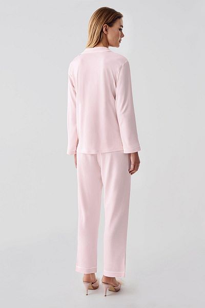 gd goldoremi 1035 Women's Combed Cotton Shirt Collar Front Buttoned Nightgown Long Sleeve Pajama Set
