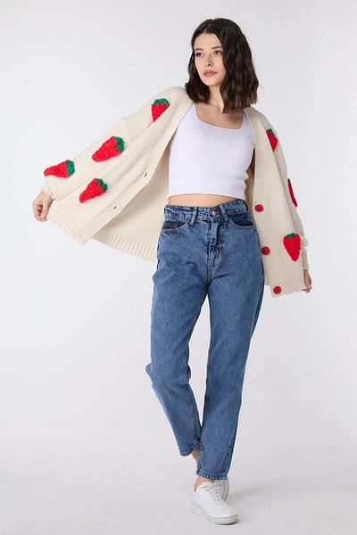 TOFİSA High Waist Mom Jeans Blue Snow Wash - 23669