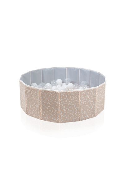 Babyjem Piscina uscata pliabila cu bile, BabyJem, 30x83 cm, 100 bile albe, somon