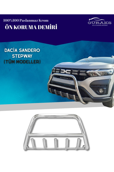 GÜRAKS Dacia Sandero Stepway Krom Ön Tampon Koruma Paslanmaz Çelik Tüm Modell...