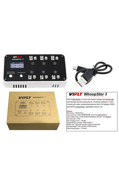 Choice WHITE V3 NEW VIFLY WhoopStor 3 V3 6 Ports 1S LIPO LiHV Battery Charger Discharger Storage LCD TYPE-C